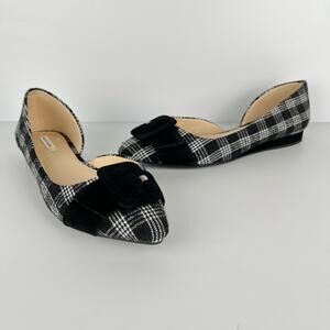 Gingham D'Orsay Alex Marie Flats Plaid Shoes With Buckle Black White Women's 8.5